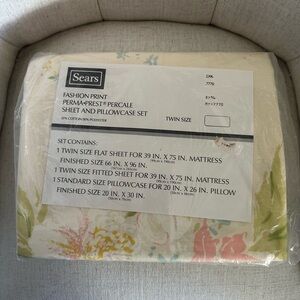 Vintage SEARS PERCALE Floral Twin Sheet Set 60s 70s Colorful Cottage Shabby NEW